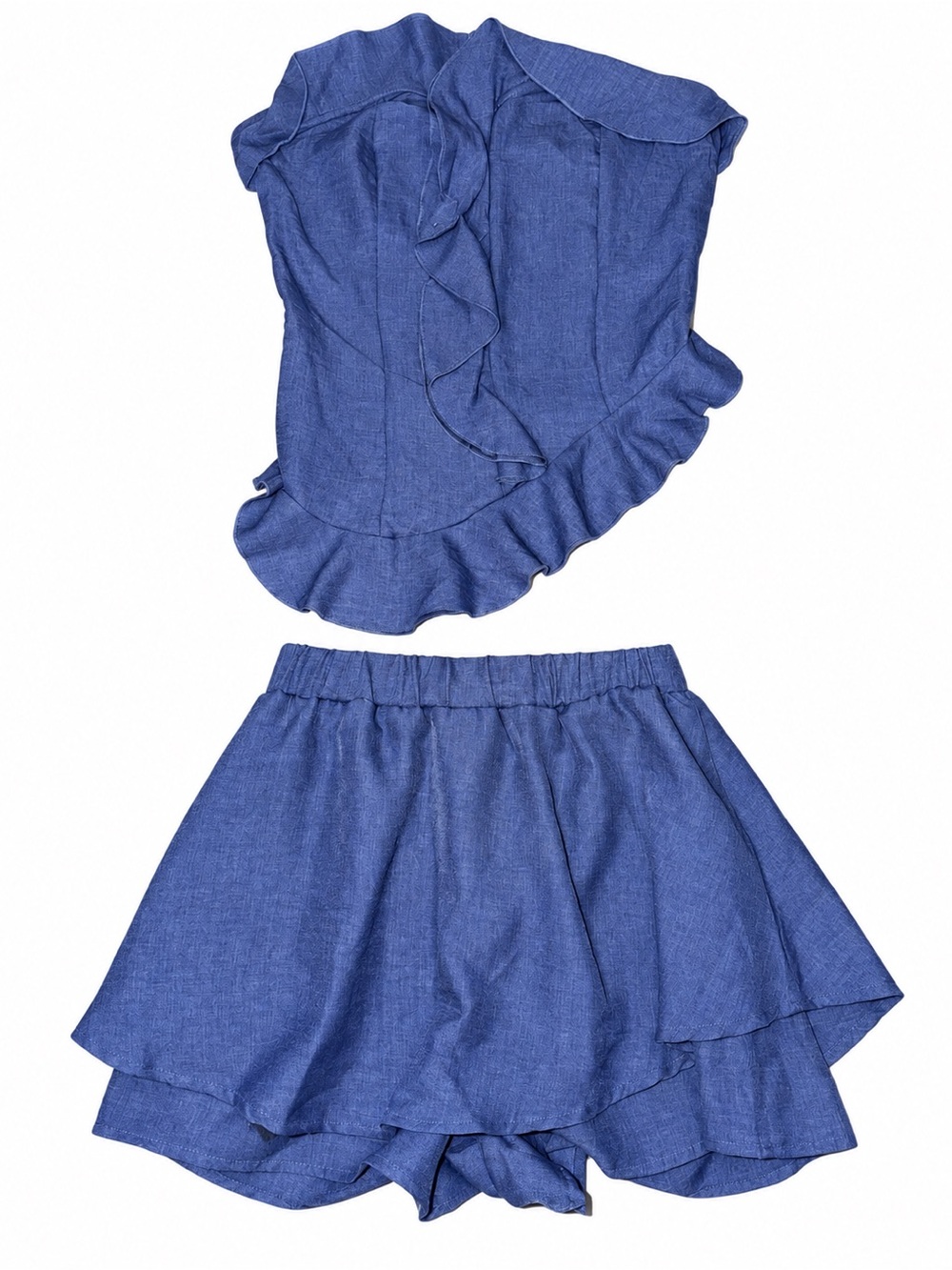 SHEIN Blue Ruffle Two-Piece Top & Skirt Set